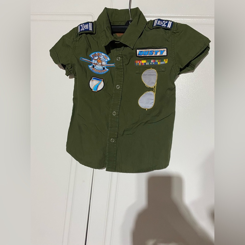 Disney Green Aviator Button Down Shirt